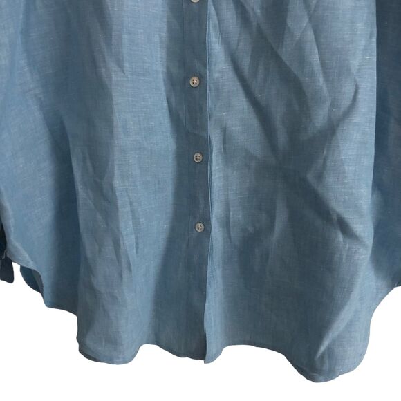 L.L Bean Women's 100% Linen Blouse Shirt Size XL Tunic Blue Long Sleeve Top - Picture 7 of 10